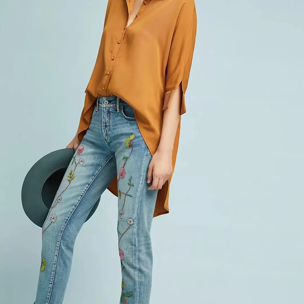 Pilcro & the Letterpress Floral-Bordado Novio Embroidered Boyfriend Jeans US 28 - Picture 2 of 16